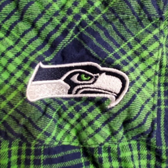 NFL Seattle Seahawks Womens Green Plaid Button Down Shirt Juniors Collection XL - Picture 5 of 14